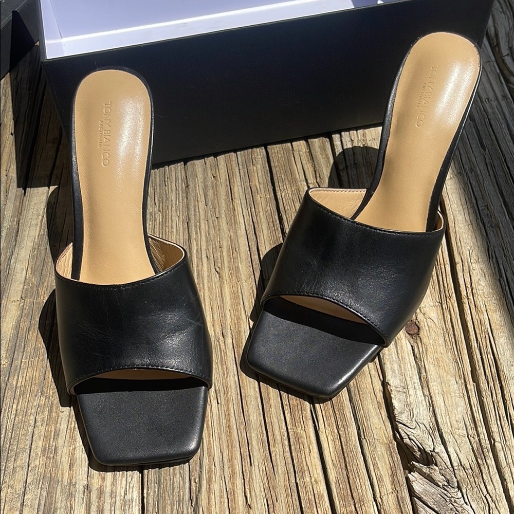 Tony Bianco Black Leather Mules Sleek Minimalist Design